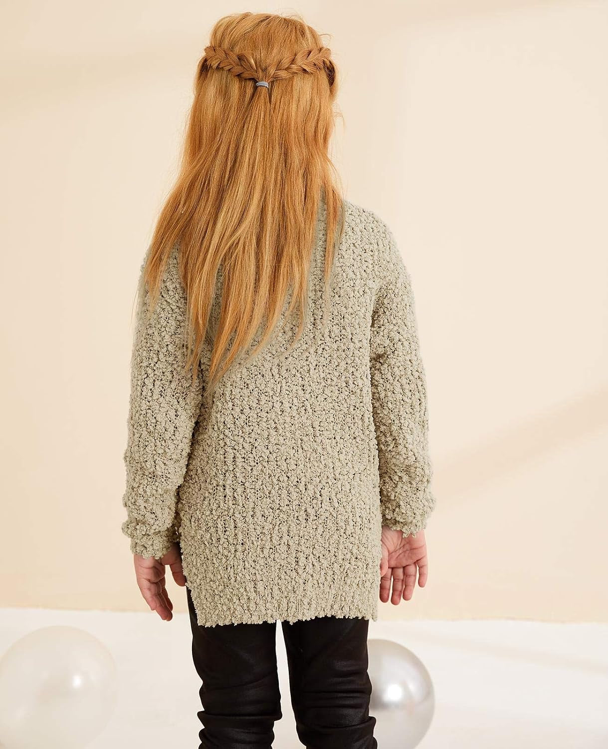 Girl'S Fuzzy Sweater Kids Crew Neck Chunky Pullover Jumper Tops