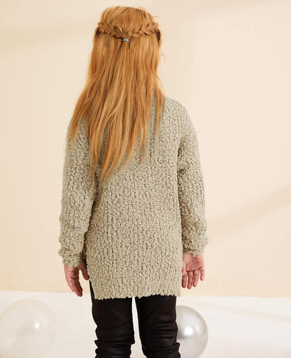 Girl'S Fuzzy Sweater Kids Crew Neck Chunky Pullover Jumper Tops